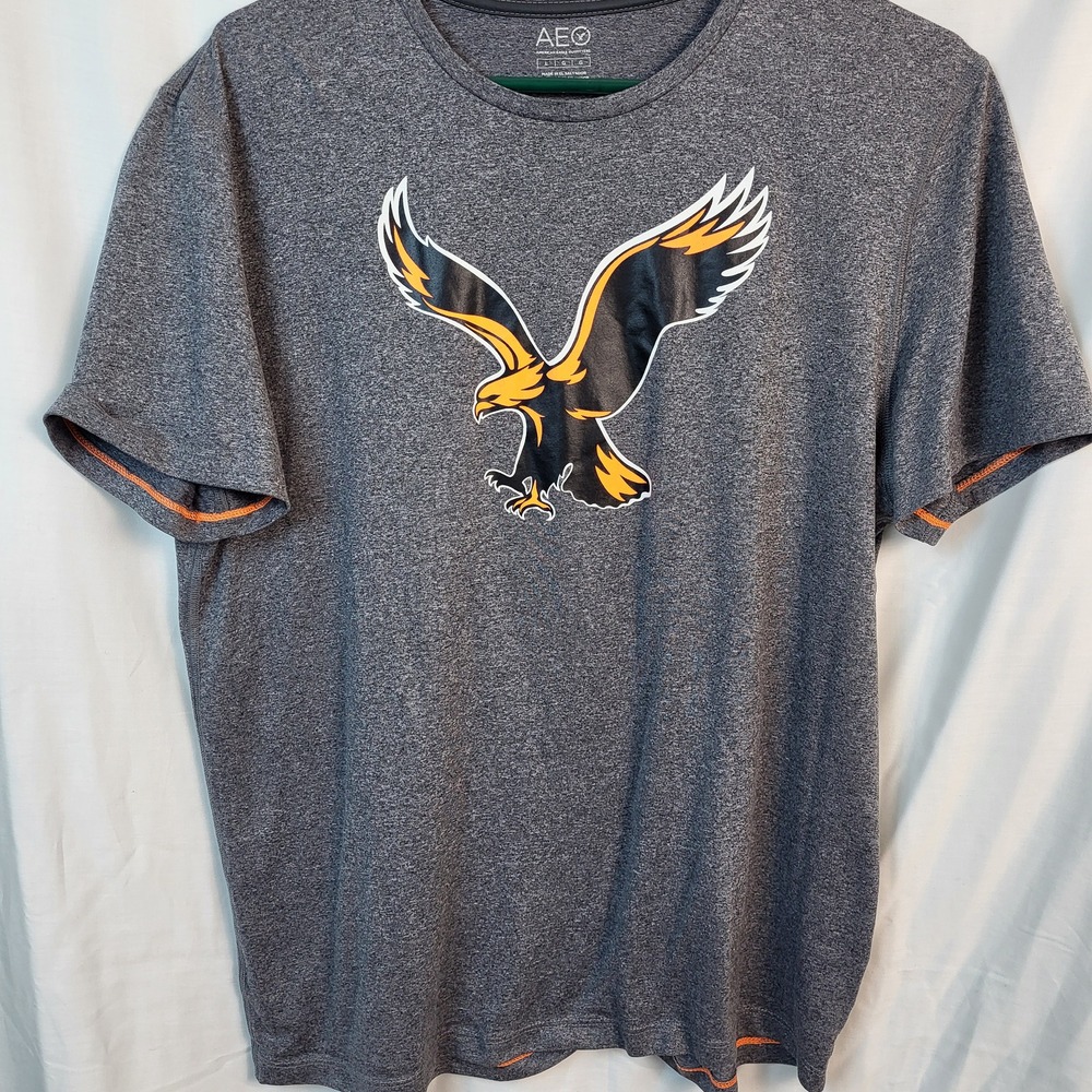 American Eagle Outfitters Mens Large Gray Heather Eagle Graphic Active T-Shirt